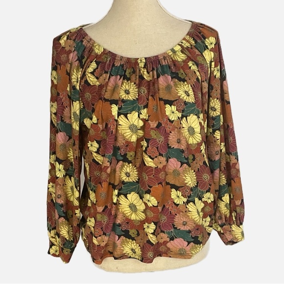 Nation LTD Los Angeles Floral Top Size Medium Popover Peasant Long Sleeve Boho - Picture 1 of 9